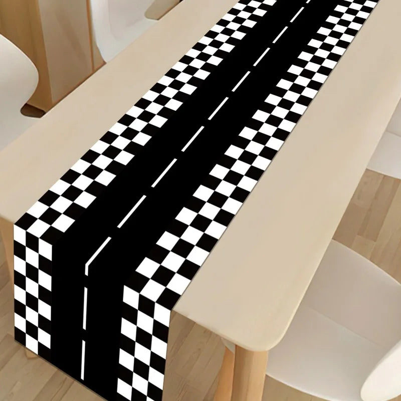 1pc Racing Car Tablecloth Black Racing Track Table Runner Racing Car Party Supplies Decor Racing Flags Table Centerpieces
