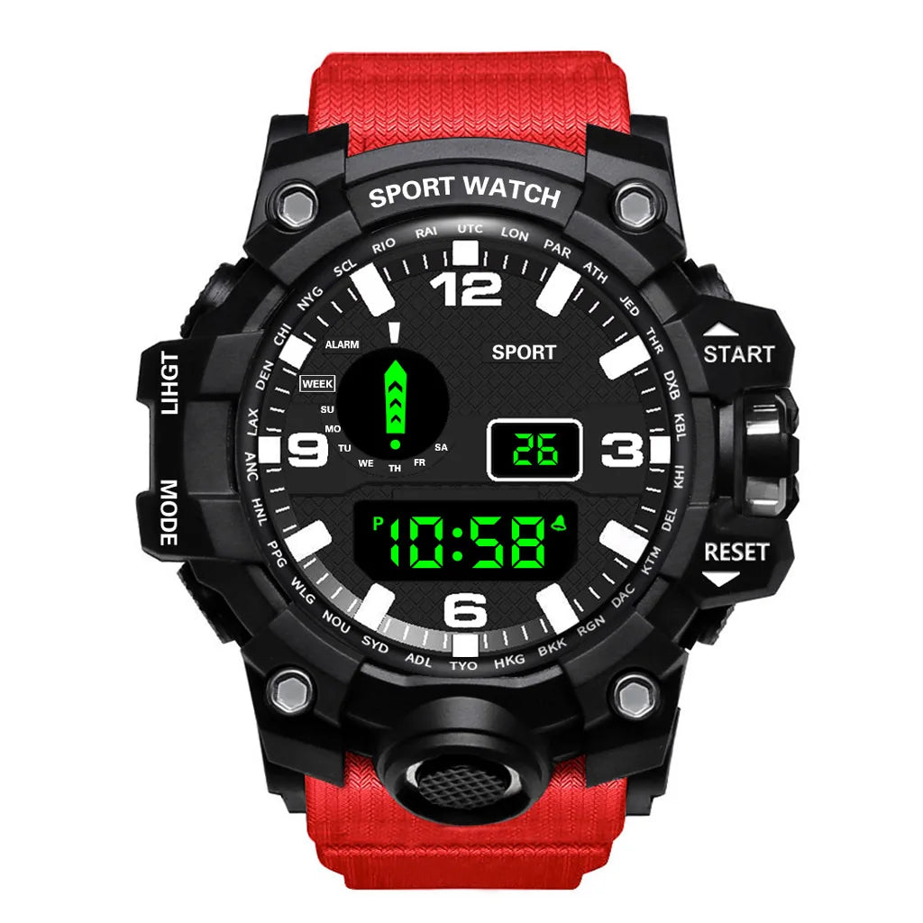 Fashion Men's Watch Sports Electronic Wristwatch Large dial Multifunctional Waterproof Luminous Alarm Kids Male's Military Wa