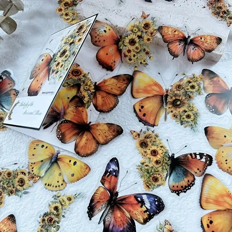 30pcs/Pack Vintage Butterfly PET Stickers DIY Decorative Junk Journal Stickers For Scrapbook Label Diary Album Planner - E