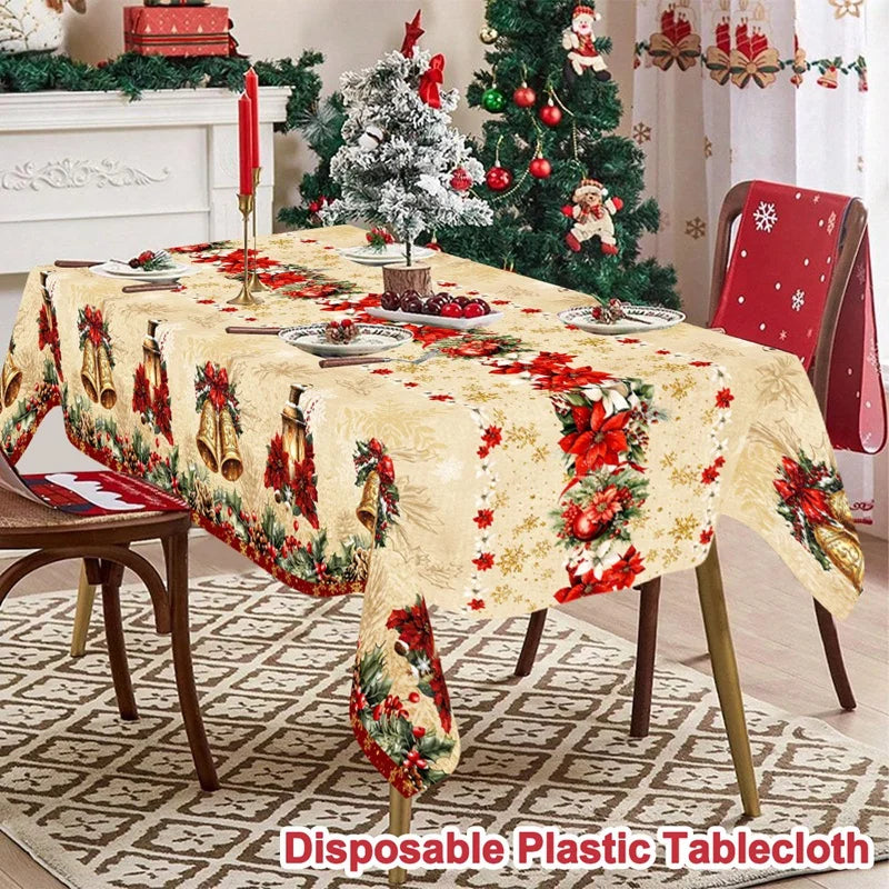 Vintage Christmas Tablecloth Poinsettia Bell Tablecover Christmas Decorations for Home 2025 Navidad Gifts Dining Table Cover