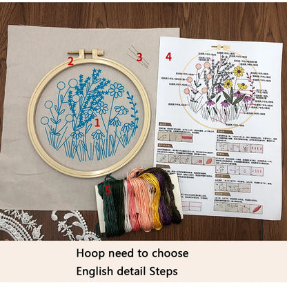 3D Embroidery Starter Kits with Flowers Pattern for Adults Beginners, Floral Stamped Cross Stitch Kit, Hand DIY Needlepoint K
