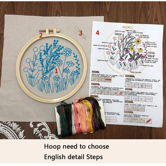 3D Embroidery Starter Kits with Flowers Pattern for Adults Beginners, Floral Stamped Cross Stitch Kit, Hand DIY Needlepoint K