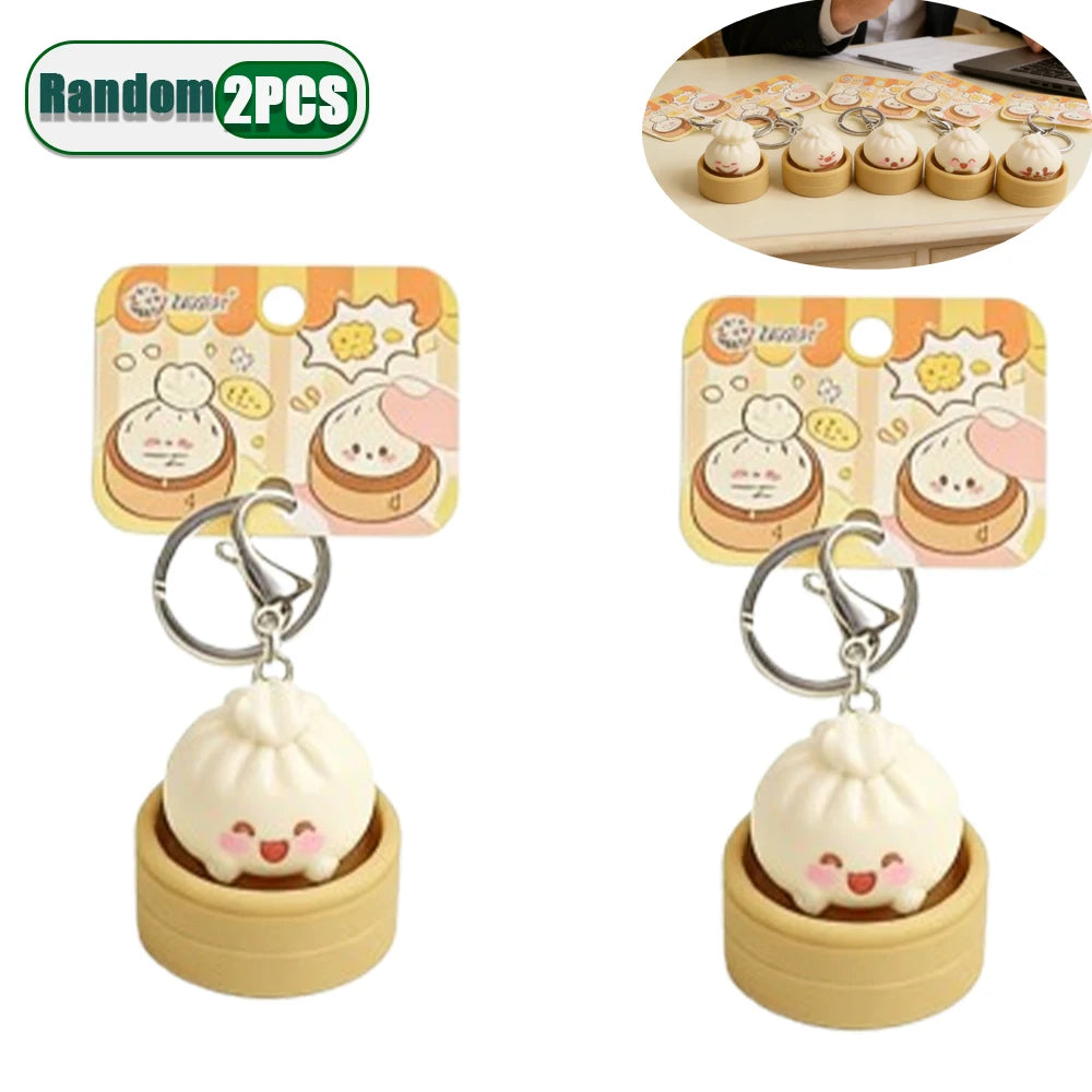 1-8PCS Cute Steamed Bun Squeeze Keychain Realistic Dimsum Design Soft Slow Rebound Decompression Fidget Stress Relief Toy
