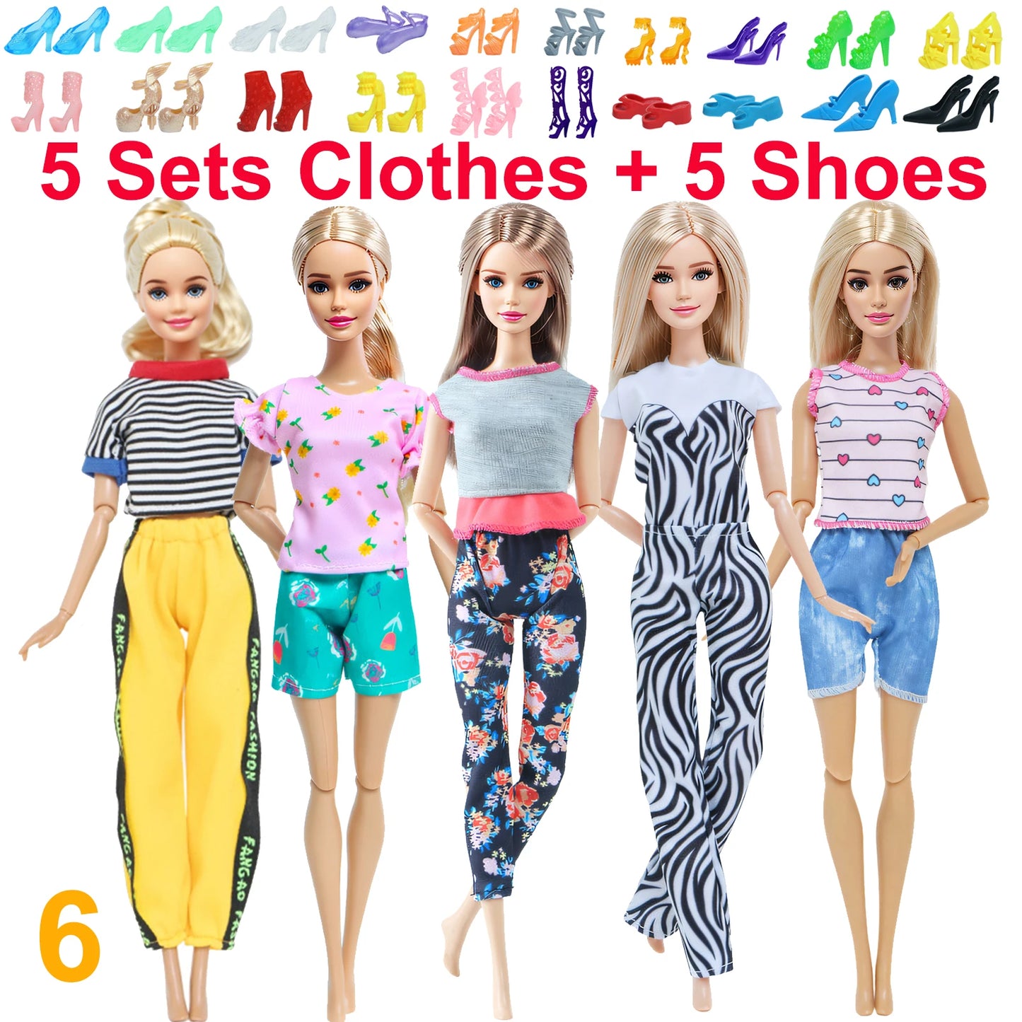 10 Pcs/Set Fashion Outfits 30cm Doll Shirt Pants Dress Shoes 11.5 Inch Doll Clothes Dollhouse 11.8" 1/6 Doll Accessories Toy 