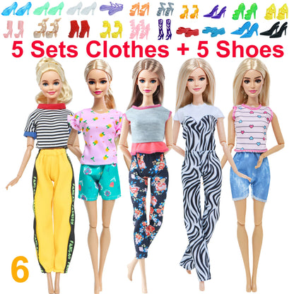 10 Pcs/Set Fashion Outfits 30cm Doll Shirt Pants Dress Shoes 11.5 Inch Doll Clothes Dollhouse 11.8" 1/6 Doll Accessories Toy 