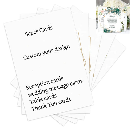 50pcs Custom Reception Message Cards,Personalized Image Own Design,Thank You Menu Table Cards,Unique Event Stationery,Invitat