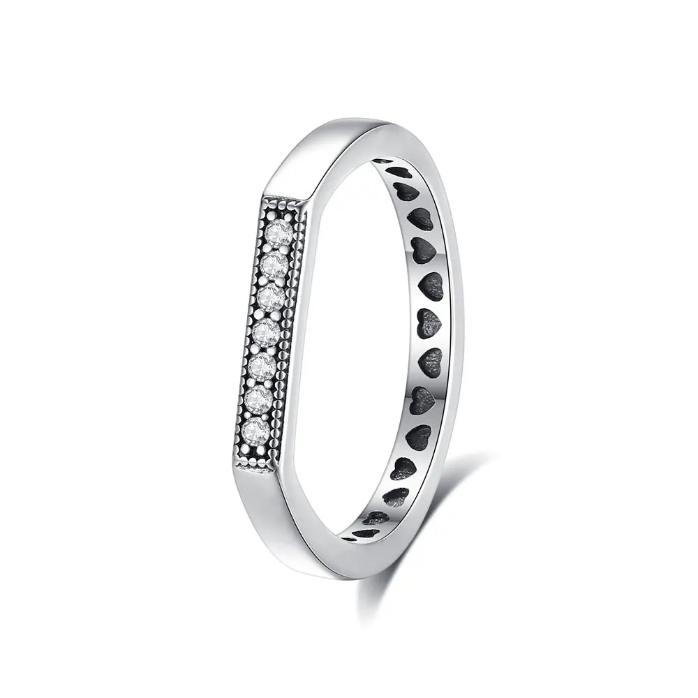 Original 925 Sterling Silver Ring Love Heart Pave CZ Crystal Stackable Rings For Women Wedding Engagement Birthday Gift Jewel