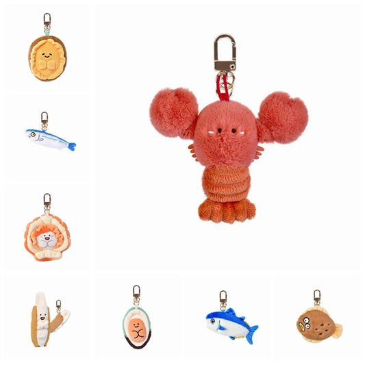 Soft seafood Keychain Lobster Simulation Fluffy abalone lobster clam oyster Keyring Kawaii Cartoon Plush Pendant Birthday Gif