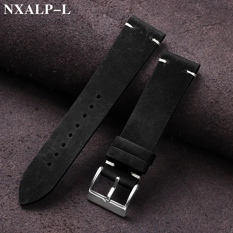 Vintage Oil Wax Leather Watch Band 18mm 20mm 21mm 22mm Handmade Stitching Cowhide Strap for Omega for Seiko Smartwatch Wristb