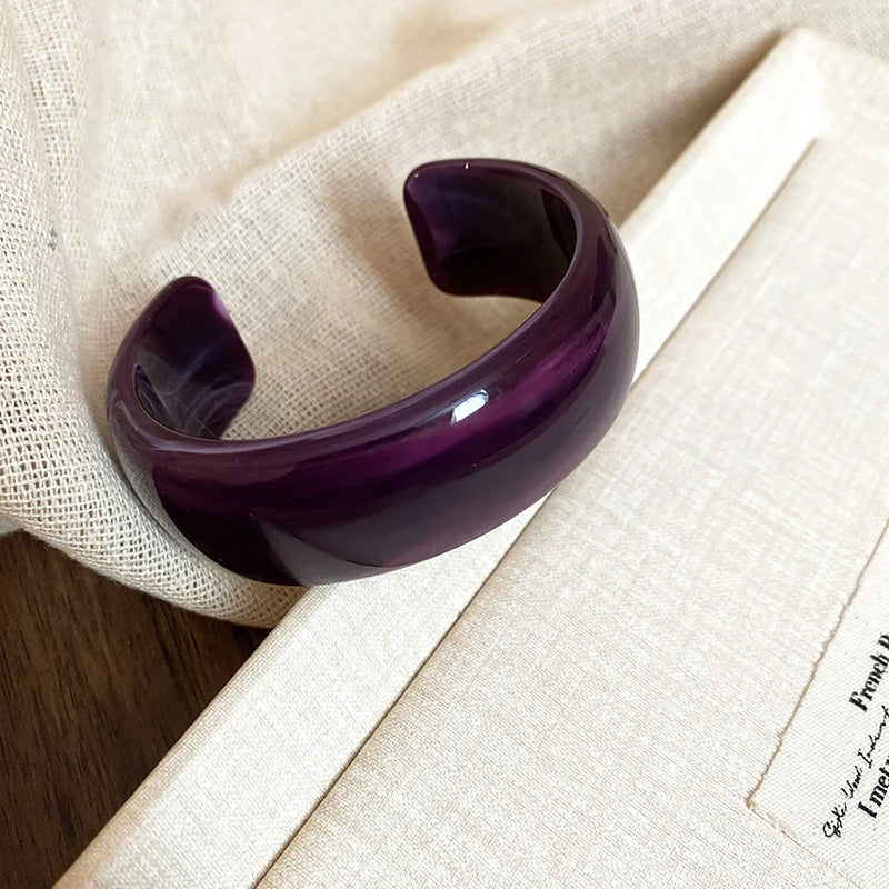 Vintage Colorful Geometric Widen Opened Bangle Women Fashion Personality Acrylic Cuff Bracelets Daily Party Jewelry Versatile