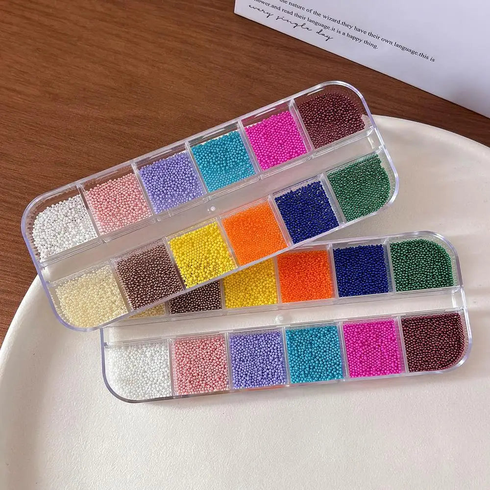 12Grids 3D Colorful Mini Caviar Beads Nail Charms Tiny Macaron Colors Round Ball Nails Art Decorations DIY Manicure Accessori