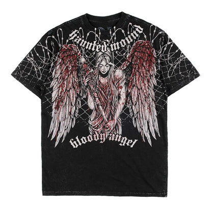 American Goth Haunted Mound Graphic T-shirt Printed Men Women Y2K Grunge Summer Short-sleeved Oversized T-shirt Streetwear To