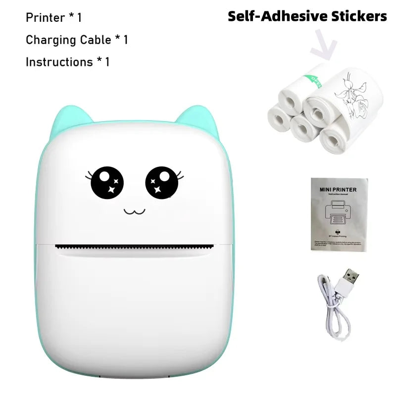 Portable thermal printer mini cat print photo pocket thermal label printer 58mm printing wireless Bluetooth Android iOS print
