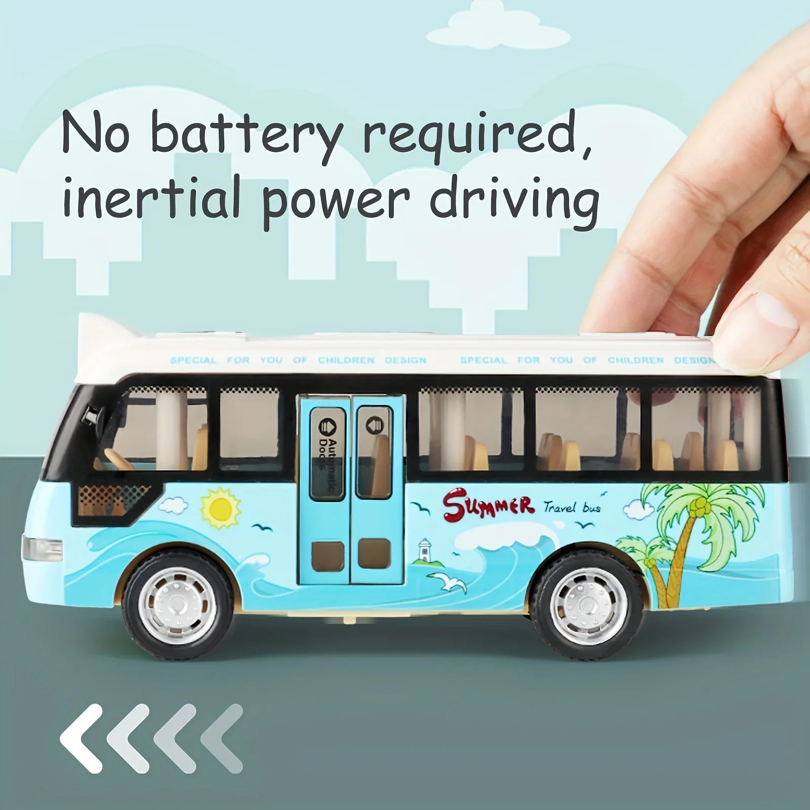 City Bus Toys Cars Die-Cast Plastic Airport Cars For Boys Girls, Pull Back Play Vehicle With Sound, Light Up & Open-able Door