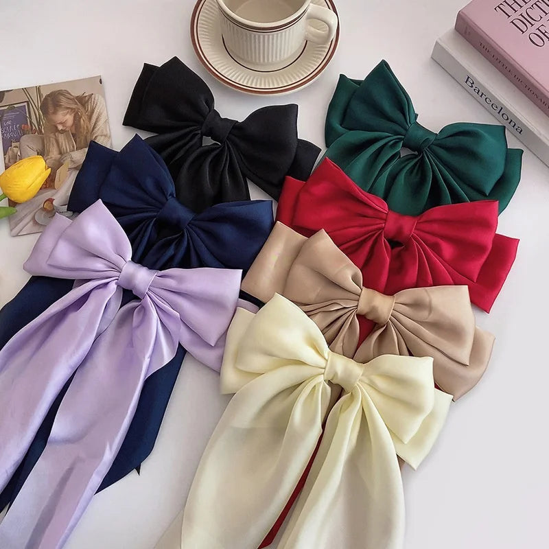 Bow Ribbon Hair Clip for Women Bowknot Barrettes Girls Solid Stain Spring Ponytail Clip Headband Hair Accessories Headwear Gi