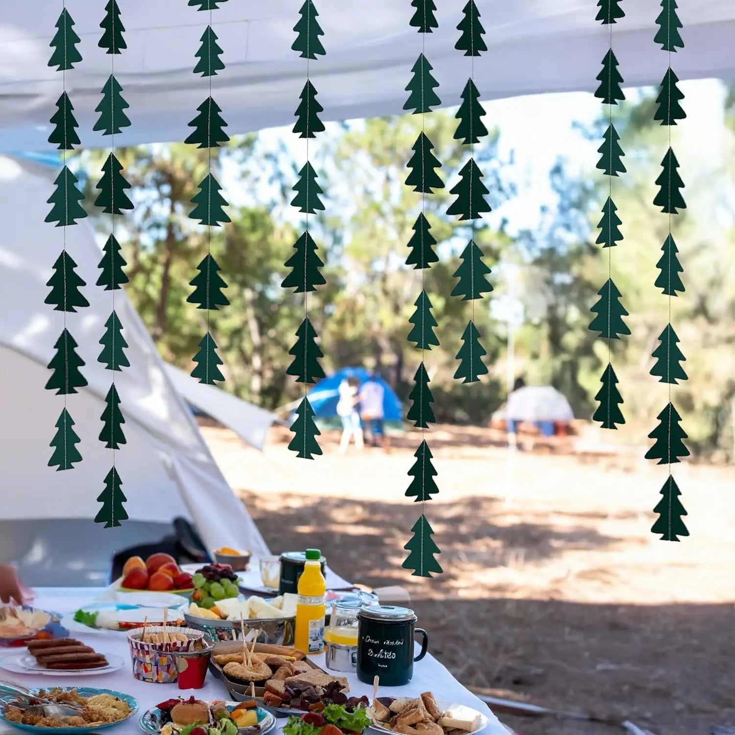 Green Brown Woodland Theme Party Decor Christmas Tree Ornament Paper Pine Tree Garland Banner Hanging Nature Camping Party De