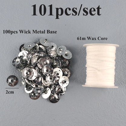 Smokeless Candle Wicks 2.6-20cm Pre-Waxed Cotton Core Wicks with Metal Sustainer Tabs DIY Handmade Candle Making Tools - 61m 