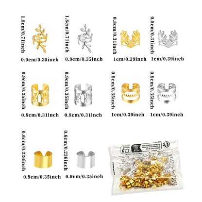 100pcs Elegant Golden Alloy Hair Jewelry for Braids, Solid Color - Vintage-Inspired Accessories for Men & Women's Dreadlocks