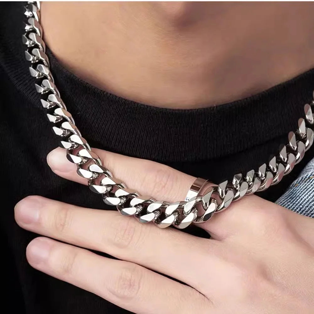 3/5/7mm Stainless Steel Cuban Link Chain Classic Punk Personality Jewelry Simple Fashion Hip-hop Couple Necklace for Men Wome