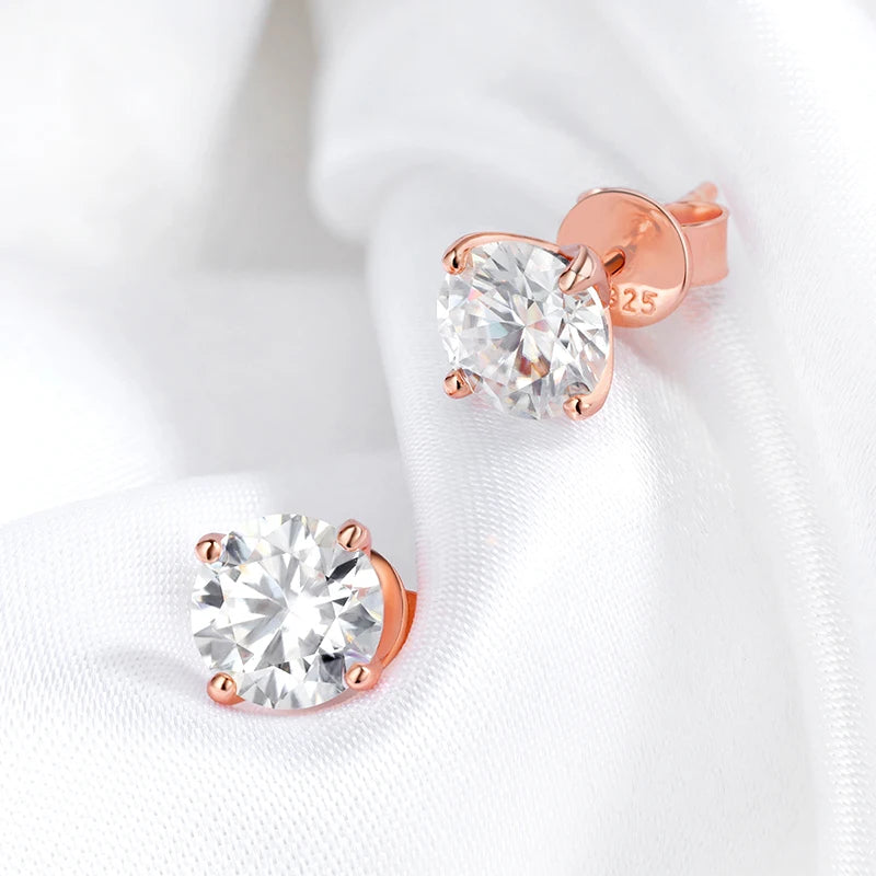 Smyoue 0.2-3CT Rose Gold Color Moissanite Stud Earrings for Women Sparkling Classic Wedding Lab Diamond Earring Pure 925 Silv