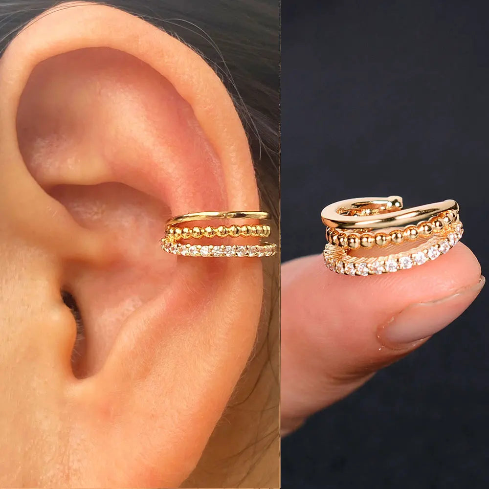 1Piece Zircon Charming Clip On Earrings Ear Cuff Without Piercing Women Geometric C Shape Earscreen Earcuffs Wrap Climb Earri
