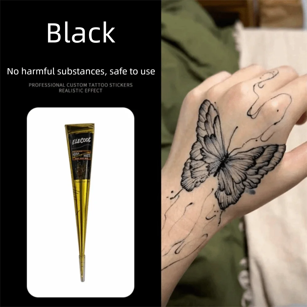 Easy-To-Use Henna Tattoo Cream Semi-permanent Temporary Henna Paste Cone Black Brown Temporary Tattoo Paste Mehndi Design - B