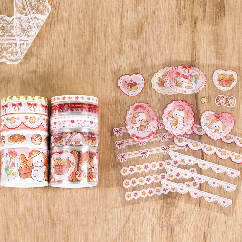 Kawaii Cartoon Washi Tape & Sticker Set, 10/40 Rolls, 10pcs Tape + 4pcs Stickers, Decorative Tape for Scrapbooking