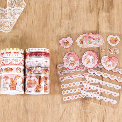 Kawaii Cartoon Washi Tape & Sticker Set, 10/40 Rolls, 10pcs Tape + 4pcs Stickers, Decorative Tape for Scrapbooking