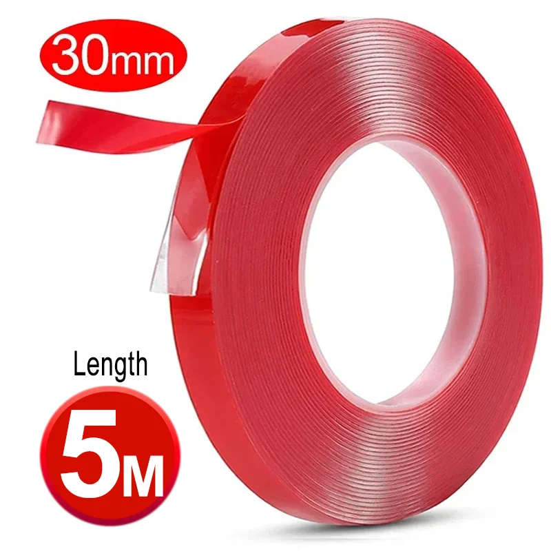 Double Sided Tape Nano Tape 3-5Meter 10/20/30mm Width Transparent Tape Washable Adhesive Nano Traceless Sticker Glue Red - 30