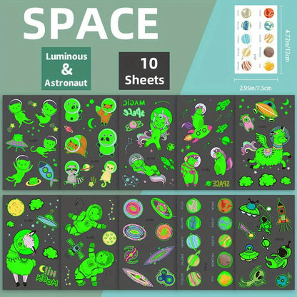 10 Sheets Space Planets Luminous Tattoos Stickers Glow In The Dark Fake Tattoos Temporary Tattoo Outerspace Party Favors For 