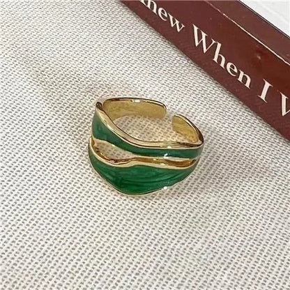 LATS Vintage White Enamel Metal Irregular Shape Geometric Open Adjustable Ring for Women Girl Fashion Jewelry Birthday Gifts 