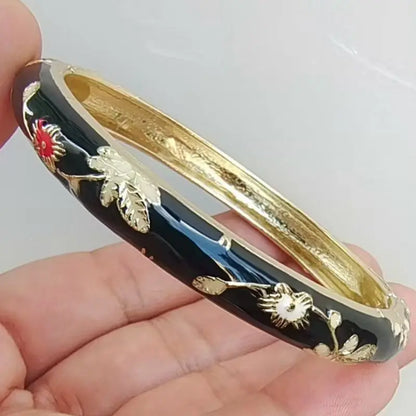 Enamel Chinese Cloisonne Bracelet Double Bangle Traditional Peony Filigree Flower Bangle Ethnic Vintage Women's Hand Bracelet