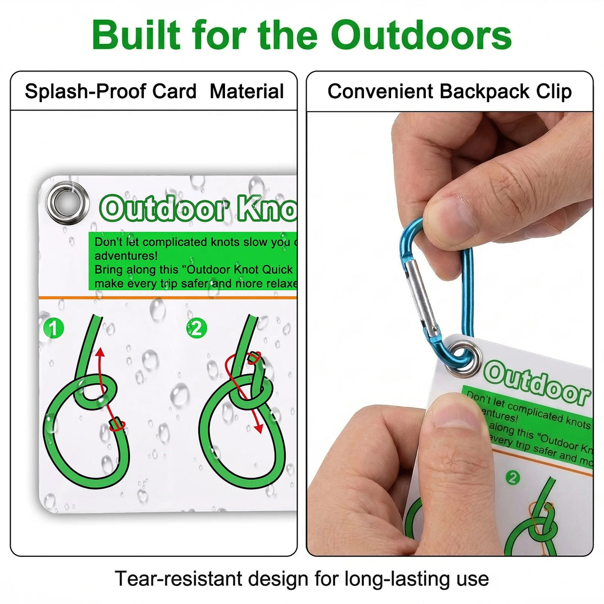 Rock Climbing Knot Cards Includes 27 Rope Knots,with Mini Carabiner to Clipping,Waterproof Knot Tying Cards Ultimate Knot Gui