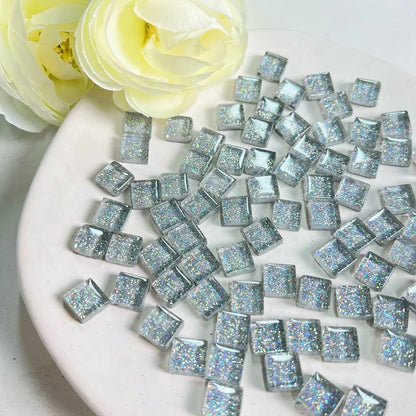 Mosaic Tiles for Crafts Blue Shine Assorted Color 50pcs Glass Glitter Mosaic Supplies Pieces Bulk Square Shape Home Decoratio