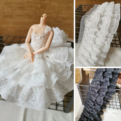 13CM Wide Three Layers Pleated Chiffon Fabric Lace Ruffle Collar Trim Embroidery Ribbon DIY Wedding Dress Doll Clothes Suppli