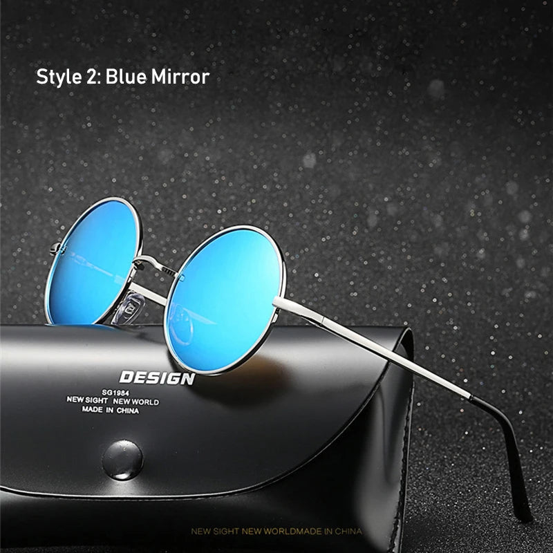 Retro Vintage Round Polarized Sunglasses Men Brand Designer Sun Glasses Women Alloy Metal Frame Black Lens Eyewear Driving UV