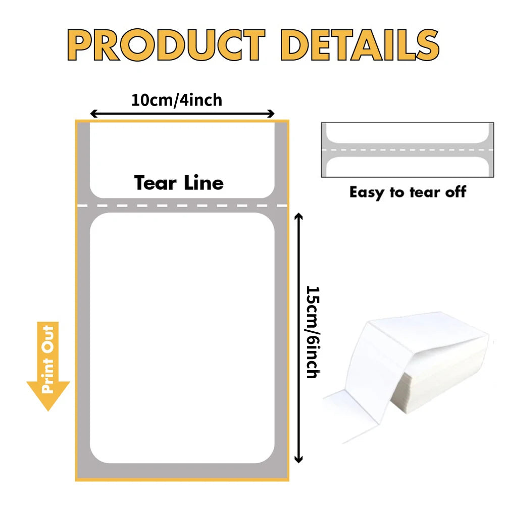 4x6inch Thermal Printer Papers 100x150mm White Labels Sticker For Shipping Labels DHL UPS Express LOGO Barcode For P50/D100/D