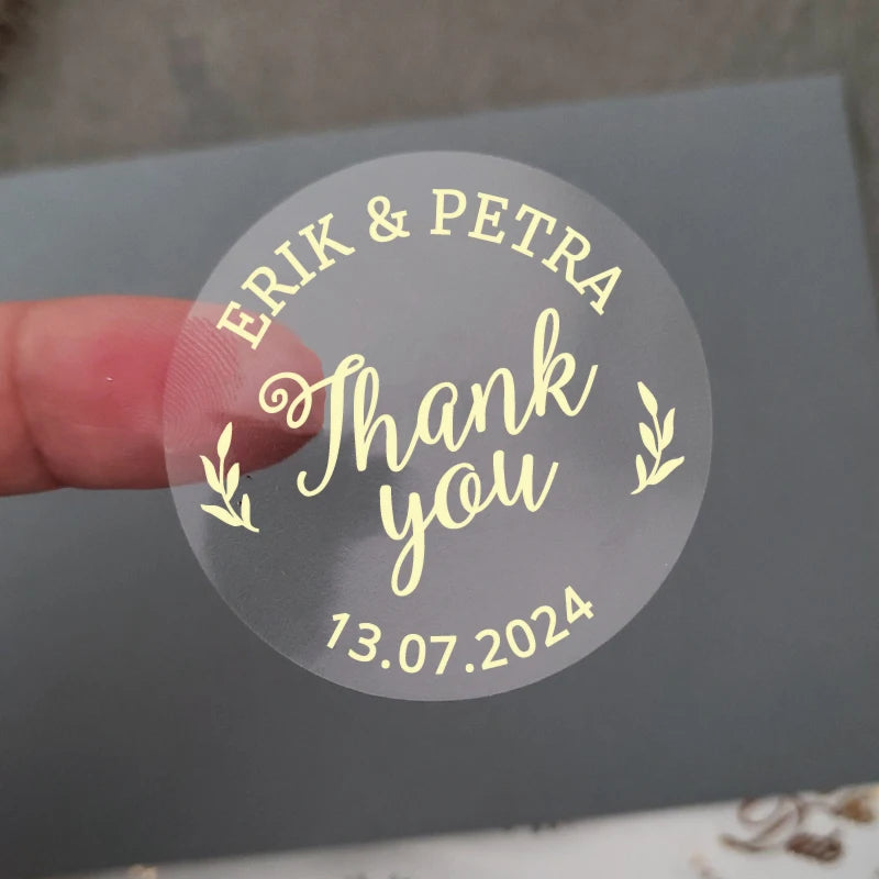 50 X Foiled Wedding Monogram Initials Stickers, Personalised Wedding Favour Labels, Custom Shiny Foil Gold Transparent