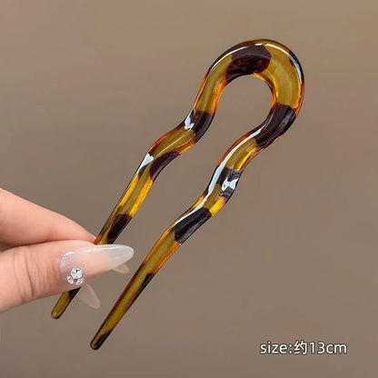 New U-Shaped Hair Fork Women Fashion Tortoiseshell Acetate Hairpin Geometric Design Headwear Hair Sticks Girl Hair Accessorie