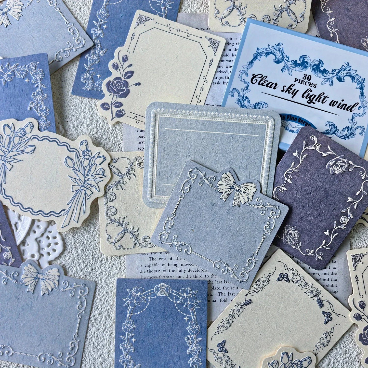 1 box of 30 sheets retro embossed floral border DIY writable decorative hard cardstock paper for scrapbooking Boxed sticky no