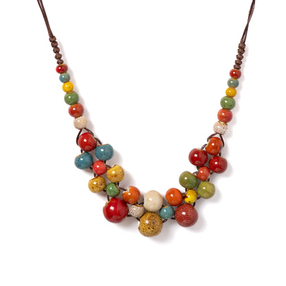 Colorful Handmade Ceramic Necklace Multilayer Adjustable Boho Vintage Jewelry Unique Statement Accessory for Women 198 - S001
