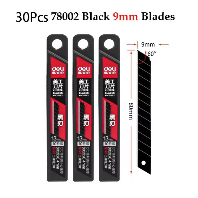 Deli Heavy Duty Utility Knife Black SK5 Carbon Steel Blades 9mm/18mm Auto-Retractable Box Cutter Sharp for Cardboard Cartons