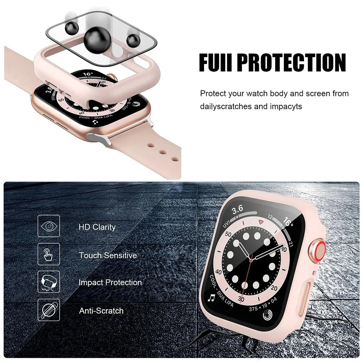 Glass+Cover For Apple Watch case 44mm 40mm 41 42 45 mm 49mm 46mm Screen Protector iWatch series Ultra 10 9 8 7 6 SE 5 Accesso