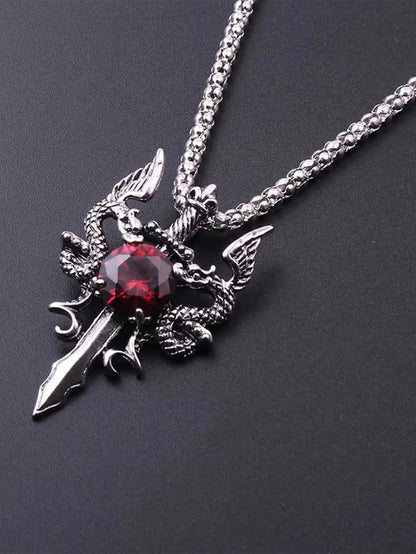 1 Gothic Dragon Water Diamond Long Necklace Men's Dominant Retro Dragon Necklace