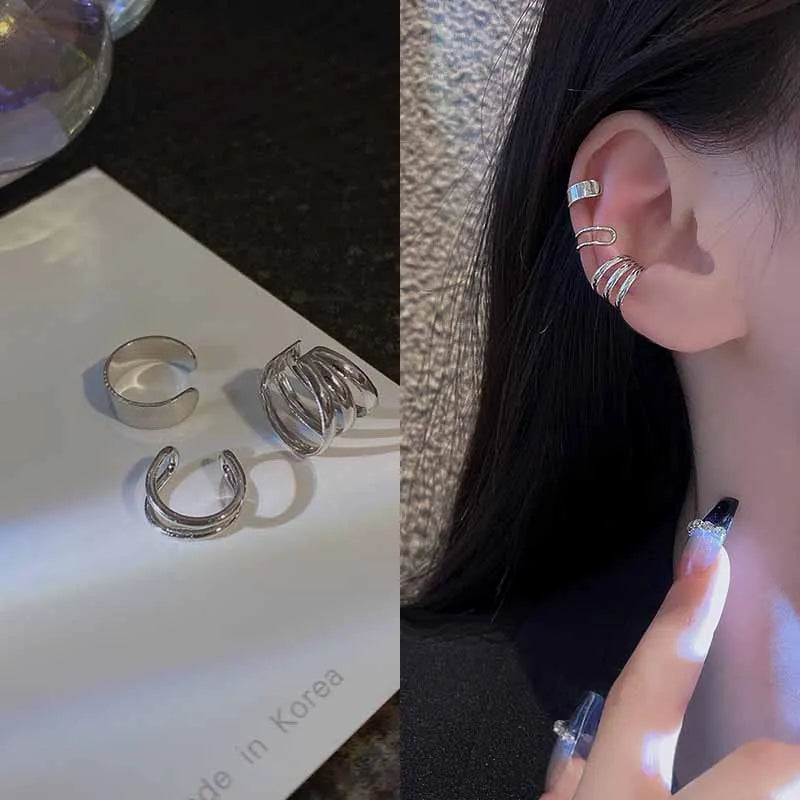 Silver Color Leaves Clip Earrings for Women Men Creative Simple C Ear Cuff Non-Piercing Ear Ear Clip Set Trend Jewelry Gift -