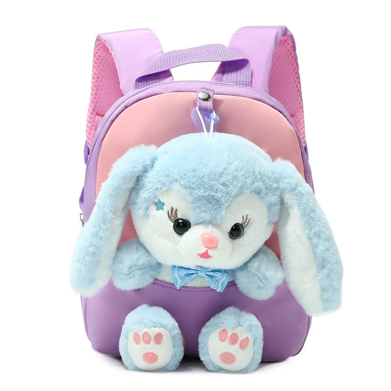 Plush 3D Rabbit Backpack for Boys Girls Kids Children SchoolBag Cute Bow Tie Cartoon School Bags Kindergarten Preschool Baby 