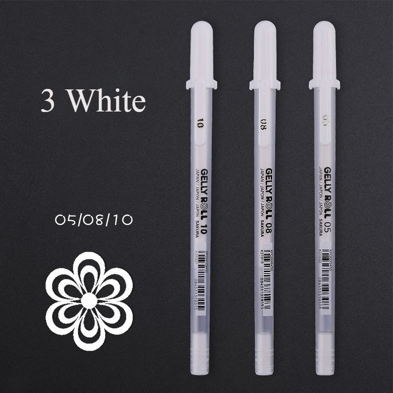1/3PCS SAKURA Gelly Roll Gel Pens Highlight Marker for Journaling Art Drawing Classic White Ink Assorted Point Fine Medium Bo