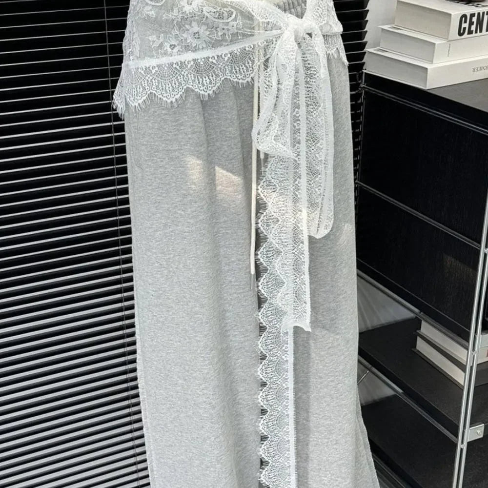 Embroidered Flower Lace Mini Skirt Irregular Y2K Streetwear Ruched Skirts High Waist See Through Lace Up Ruffles Skirt - 3