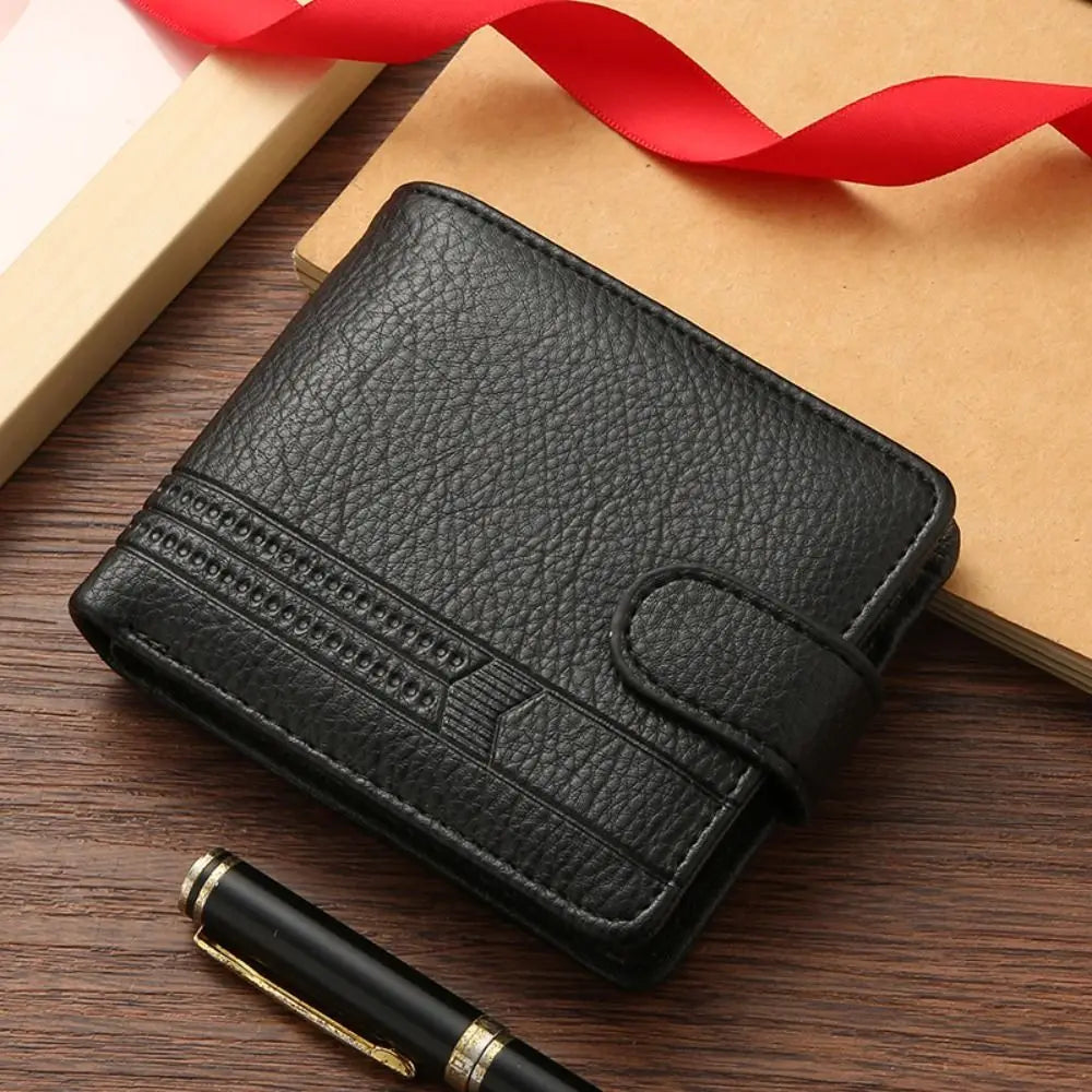 Men Wallets Leather Zipper Purse Man Slim Card Horders Quality Male Short Multi-card Wallet Coin Pocket Purse - black