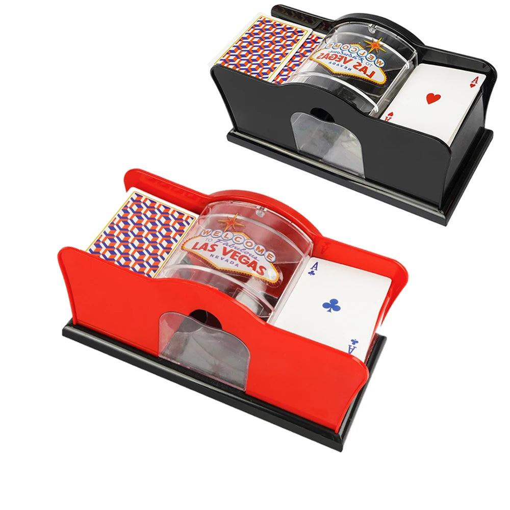 Card Shuffler Red/Black 2-Deck Hand Crank for Blackjack, UNO, Poker